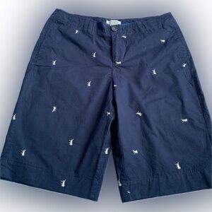 Grasshoppers embroidered on navy blue pencil cotton shorts, size 12 MERONA
